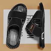 billige Ferietøfler-Brune slip-on sandaler til herre, myke sommersandaler i kunstskinn for innendørs komfort, helgeærender og uformell utendørsbruk