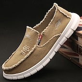 abordables Chaussures sans lacets &amp; mocassins-Mocassins à enfiler en toile rouge vieillie pour hommes, design à bords effilochés avec semelle coussinée, idéal pour les sorties streetwear d&#039;été, les week-ends et les journées décontractées