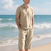 cheap Men's Classic Polo-Men's Polo Shirts Golf Shirt Outdoor Daily Wear Lapel Short Sleeve Fashion Hawaiian Plain 2 Piece Summer Regular Fit Black White Navy Blue Khaki Army Green Light Sky Blue Polo Shirts