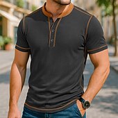 economico Maglietta casual Henley-Per uomo Maglia Henley Maglietta Maniche Corte Patchwork Tinta unita Moda Designer Essenziale Linee decorative abbinate ai colori Henley Vacanza Streetwear Casuale Estate Tutte le stagioni Nero Blu