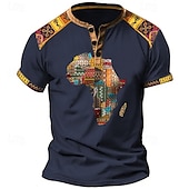 levne Etnický styl-Pánské Grafika Etno Tričko Henley Vintage košile Krátký rukáv 3D tisk Designové Geleneksel Pohodlné Venkovní Denní Léto Černá Vodní modrá Hnědá Trávová zelená Henley Tričko Henley