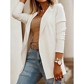 abordables Blazers et Costumes-Femmes Veste Décontractée Confortable Respirant Coupe ajustée Occasionnel Uni Vacances Travail Rue Occasionnel Ouvert devant Régulier Col Rabattu Coupe régulière manche longue Vêtements d&#039;extérieur