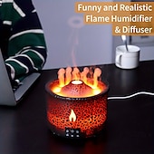 cheap Bedside Lamp-Volcanic Flame Aroma Diffuser with LED Night Light - Portable Essential Oil Humidifier Auto Shut-Off 2 Color Modes Ideal for Home &amp; Office