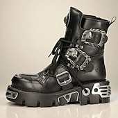 tanie Wysokiej jakości skórzane buty-męskie buty bojowe gotyckie punkowe z najwyższej jakości skóry bydlęcej ze sprzączkami, metalowymi akcentami i grubą podeszwą idealne na scenę, motocykl i do cosplayu