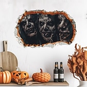 cheap Halloween Stickers-Halloween Wall Decal Sticker 3D Scary Breakthrough Skeleton and Zombie Design, Self-Adhesive Wall Decor for Bedroom and Living Room Holiday Decoration