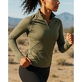 billiga Löpar-T-shirts och linnen-Dam T-shirt för jogging Fjärdedels blixtlås Pullover Långärmad Överdelar Fritids- Höst Andningsfunktion Snabb tork Lättvikt Tennis Golf Löpning Sportkläder Sportkläder Solid färg Svart Mörkgrön Grå