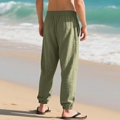 economico Vacanza-Per uomo Joggers Pantaloni di Lino Pantaloni Pantaloni Estivi Pantaloni da Spiaggia Tasca Coulisse Elastico in vita Semplice Comodità Traspirante Vacanza Quotidiano Ferie Hawaiano Boho Nero Bianco