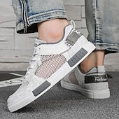billiga Herrsneakers-Herr blå och vita sportsneakers med mesh-ovandel med andningsbar design, snygg snörning, perfekt för både vardagsaktiviteter och fritidsaktiviteter