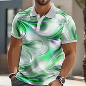 halpa Miesten geometrinen poolo-Miesten Abstrakti Geometrinen Polo Lyhythihainen Poolopaidat Kauluskäänne Business Casual liiketoiminta Urheilu- ja treenivaatteet Arki-asut Napit 3D-tulostus Kesä Keltainen Vaaleanpunainen Sininen