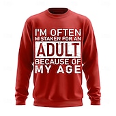 billige 3D-gensere for menn-Herre Act My Age Morsom Slang Genser Mote Daglig Langermet Crew-hals Svart Hvit Crewneck 3D Alle årstider Designer