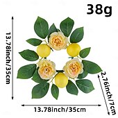 お買い得  花輪-レモンの花のキャンドルリングの装飾、緑と小枝のフェイクフラワーキャンドルリース、春夏のパーティーの装飾のためのホリデーテーブルのセンターピース