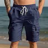 baratos Feriado-Homens Shorts de algodão e linho Bermuda Cargo Calção Shorts de verão Com Cordão Cintura elástica Bolso multi Tecido Conforto Vestível Comprimento do joelho Ao ar livre Esporte Diário Moda Casual