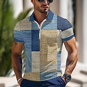 billiga Color Block Polo för män-Herr Färgblock Pikétröjor med dragkedja Kortärmad Polotröjor Kavajslag Business Casual Utomhus Fritids- 3D-utskrift Sommar Blå Grön Grå