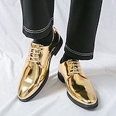 economico Formale-scarpe stringate dorate lucide da uomo – finitura in vernice lucida, perfette per matrimoni ed eventi formali serali