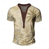 levne Etnický styl-Pánské Palma Tričko Tričko Henley Trička Krátký rukáv Designové Základní Klasické Venkovní Ležérní Denní Léto Tmavěhnědá Šedá Khaki Henley Tričko Henley