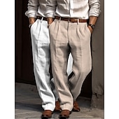 preiswerte Geschäft-Herren Anzughose Leinenhosen Hose Sommerhose Faltenhose Fronttasche Gerader Schnitt Einfach Komfort Atmungsaktiv Volle Länge Outdoor Lässig Täglich Urlaub Mode Grün + grau Schwarz+Grau