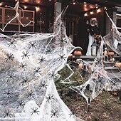 levne Halloween venkovní dekorace-dekorace z halloweenských pavučin s extra falešnými pavouky, super elastické pavučiny pro halloweenskou výzdobu uvnitř i venku