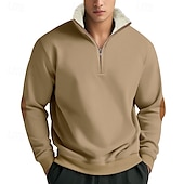 ieftine hanorace din lână-Bărbați Pulover cu glugă cu glugă Hanorac cu fermoar Negru Bleumarin Kaki Gri Deschis Gri Închis Guler în picioare Simplu Buzunar frontal Quarter Zip Sporturi &amp; Exterior Casual Zilnic Șic Strad
