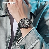 cheap Digital Watches-SANDA Men Digital Watch Outdoor Fashion Casual Wristwatch Luminous Stopwatch Alarm Clock Three Time Zones Steel Silicone Gel Watch