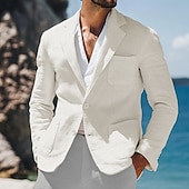 abordables Blazers Clásicos para Hombres-Hombre Chaqueta de lino Chaqueta deportiva Casual Diario Vacaciones Moda Verano Primavera Lino Algodón y lino Color sólido Confortable Recto 2 botones Chaqueta de sport Blanco Beige