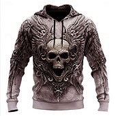 economico abiti da uomo con cappuccio stampati-Per uomo Teschio 3D Felpe con cappuccio Felpa Felpa con cappuccio Felpa con cappuccio Girocollo Cool Stampa 3D Club Abbigliamento casual alla moda Nero Rosso Coulisse Autunno Inverno progettista