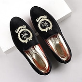 お買い得  ローファー-刺繍入りの紋章が入ったメンズ バーガンディ ベルベット ローファー - 結婚式、宴会、お祝いの席にぴったりのスリッポン パーティー ドレスシューズ