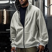 abordables pulls molletonnés-Homme Sweat à capuche Sweat à capuche zippé intégral Sweat à capuche en polaire Noir bleu marine Vert Kaki Gris Claire À capuche Uni Fermeture éclair Avec Poches Travail Sport &amp; Loisir Occasionnel