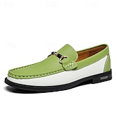 cheap Men&#039;s Slip-ons &amp; Loafers-Men&#039;s Green and White Faux Leather Moccasin Loafers Fashion Slip-On Driving Shoes for Casual Wear and Spring Outfits