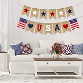 cheap Independence Day Decoration-Patriotic USA Banner Burlap 4th of July Decorations Rustic Patriotic Banner Red White Blue Stars Bunting Garland for President Day 4th of July Party Supplies 4th of July Patriotic Outdoor Indoor hanging Decor