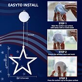 cheap Decorative Lights-3 Pcs Patriotic Hanging Lights July 4th Independence Day Red, White, Blue Pentagram Suction Cup Window Light AAA Battery Box Party Patriotic Atmosphere Decorative Light American Flag