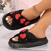 billige Tøfler og flip-flops til kvinner-Damehjertede plysjslidetøfler, søte, lodne sandaler med åpen tå og 3D-kjærlighetsdesign, komfortable innesko til valentinsdagen og fritidsklær