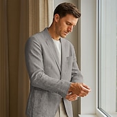 preiswerte Herren Elite Oberbekleidung-Herren Leinenblazer Blazer Geschäft Formeller Abend Hochzeitsfeier Ohne Futter Mode Lässig Frühling &amp; Sommer 100% Leinen Leinen Einfarbig Tasche Lässig / Alltäglich Einreihig Blazer Dunkelgrau