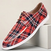 cheap Distinctive Patterned Shoes-Men’s Red Plaid Slip-On Shoes – Classic Checkered Design with Comfortable Fit, Ideal for Casual, Smart Casual and Everyday Wear