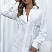 economico Vestito Semplice-Per donna Mini Abito Abito Camicia Classico Moderno Vacanza Quotidiano Uscire Vestibilità regolare Semplice Manica Lunga Colletto a Camicia Nero Bianco Estate
