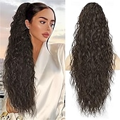 ieftine Coadă de cal-Extensie de coadă de cal cu gheare, extensie de coadă de cal pentru femei, extensii de păr lungi și ondulate, pufoase, cu aspect natural, sintetice, de 26 de inch, cu clips, pentru utilizare zilnică