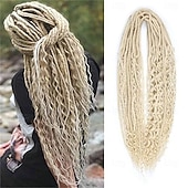 cheap Crochet Hair-24 Inch 3 In 1 Dreadlock Extensions Sets 30 Strands Mixed Black Synthetic DE Dreads Extensions 100% Handmade Soft Double Ended Curly Boho Wavy Dreads for Girls