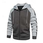 cheap Basic Hoodies-Men&#039;s Hoodie Full Zip Hoodie Army Green Red Navy Blue Light Grey Dark Gray Hooded Color Block Zip Up Color Block Front Pocket Sports &amp; Outdoor Casual Daily Streetwear Cool Sportswear Fall &amp; Winter
