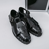 billige Kjole sandaler-Gull- og svarte metalliske sandaler for menn – stilige gladiatorsandaler med moderne spennedesign, perfekte for uformelle utendørsarrangementer