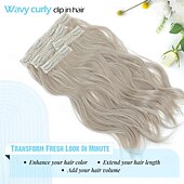 baratos Clip nas extensões-extensões de cabelo clip in extensões de cabelo para mulheres 14 polegadas curto ondulado clip in extensões de cabelo para mulheres extensões de cabelo clip ins 4 peças extensões de cabelo com trama