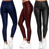 tanie Gładkie legginsy-Damskie Skórzane spodnie Getry Moda Moda miejska Codzienny Pełna długość Wysoka talia Równina Wygodne Miękka Wygodny Średnio elastyczny Na zewnątrz Ulica Wino Czarny Niebieski Lato Wiosna Opinający