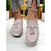 billige Slip-ons og loafers til kvinner-Grønne dameloafers i semsket skinn, lette flate sko med gulldetaljer for uformelle antrekk og daglige dates