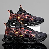 billige Sneakers til herrer-Røde løpesko for menn med flammedetaljer, overdel i høy ytelse og støtdempende såle, perfekt for trening, sportsbegivenheter og en aktiv livsstil
