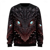 baratos Moletons 3D masculinos-Homens Dragão 3D Moletom Moletom Moletom com capuz Gola Redonda Exagerado Impressão 3D Amarelo Vermelho Crewneck 3D Todas as Estações Designer