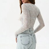 billige Kvinne Enkle Topper-Dame Bluse Helfarge Moderne Fritid Langermet Crew-hals Vanlige topper Daglig Ut på byen Svart Kakifarget Lyseblå Sommer