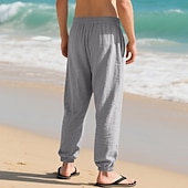 economico Vacanza-Per uomo Joggers Pantaloni di Lino Pantaloni Pantaloni Estivi Pantaloni da Spiaggia Tasca Coulisse Elastico in vita Semplice Comodità Traspirante Vacanza Quotidiano Ferie Hawaiano Boho Nero Bianco