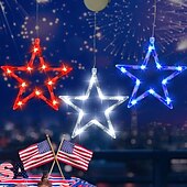 cheap Decorative Lights-3 Pcs Patriotic Hanging Lights July 4th Independence Day Red, White, Blue Pentagram Suction Cup Window Light AAA Battery Box Party Patriotic Atmosphere Decorative Light American Flag