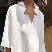 cheap Shirts-Women&#039;s Shirt Solid Color Plain Elegant Daily Casual Half Sleeve V Neck Regular Tops Daily Holiday White Summer Spring Fall