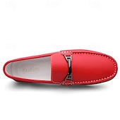 voordelige Casual loafers-Rode imitatieleren loafers voor heren, stijlvol instapmodel met comfortabele, zachte binnenzool, ideaal voor zakelijke, casual weekenden en reizen