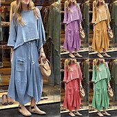 abordables Ensembles-Femmes Élégant Mode Basique Ensembles de Pantalons manche longue Col rond Couleur Unie Extérieur Travail Occasionnel Noir Blanche Jaune Été Coupe régulière