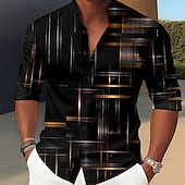 preiswerte Geometrische Muster-Herren Farbverlauf Linie Hemd Knopfhemd Stehkragenhemd Langarm Lässig Outdoor Urlaub Täglich Frühling Herbst Mandarinkragen Stehkragen 3D-Druck Leinenähnliches Hemd Rote Blau Purpur Gold Grün
